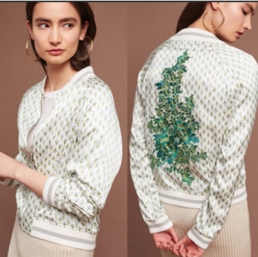 Anthropologie Amber Embroidered Bomber Jacket